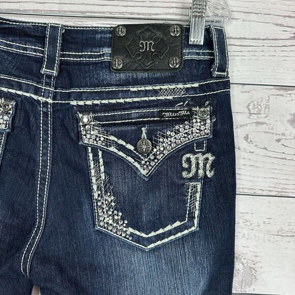 Miss Me Jeans Womens 30 Blue Easy Boot Midrise Sequin Rodeo Stretch Western - Picture 5 of 13